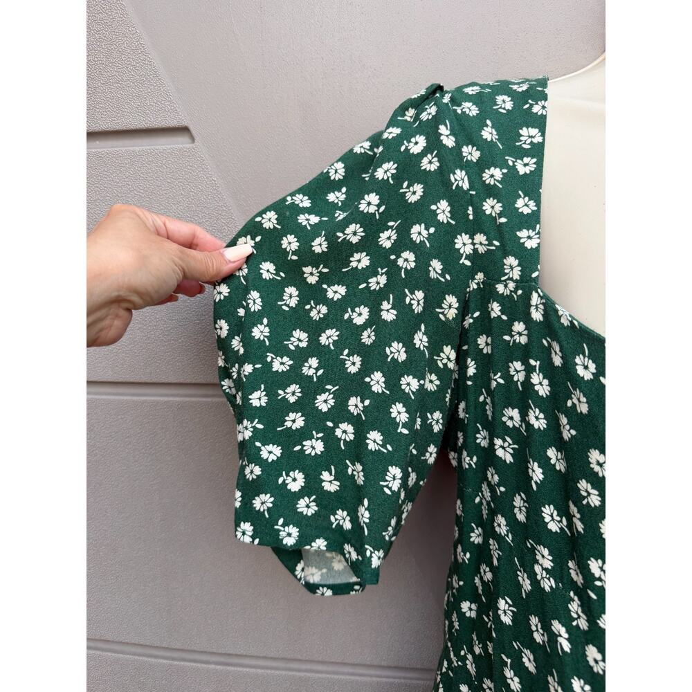 Reformation Lacey Green Floral Midi Dress Sz 12 Puff Sleeve Cottagecore Prairie - Picture 8 of 12